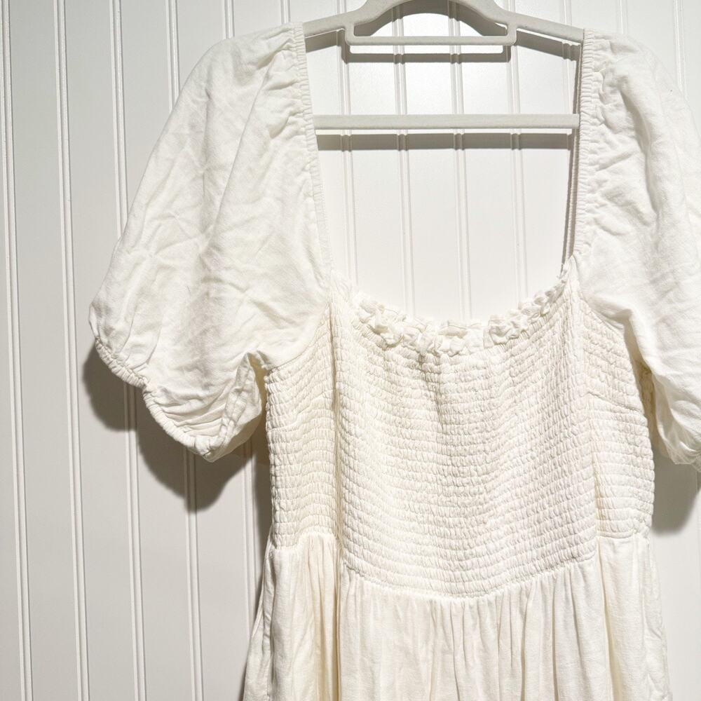 Abercrombie Fitch White Cotton Linen Smocked Maxi Dress Puff Sleeves Size XXL - Picture 3 of 7